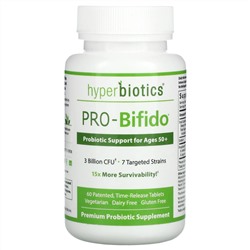 Hyperbiotics, "ПРО-бифидо", пробиотический поддерживающий препарат для людей старше 50 лет, 60 таблеток замедленного высвобождения