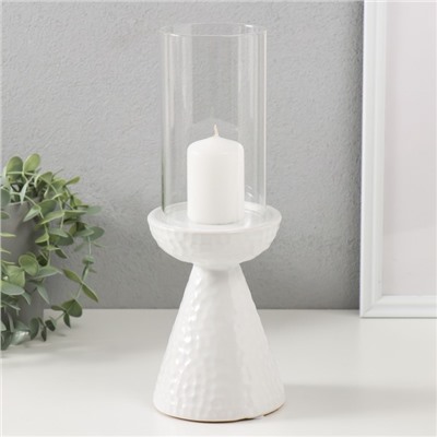 Подсвечник керамика, стекло на 1 свечу "Ибис" d=7,5 см белый 10,5х10,5х29,5 см