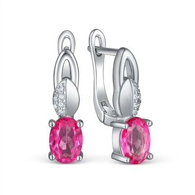 Кольцо из серебра с розовым топазом и кубическим цирконием родированное GTR-0003-PT