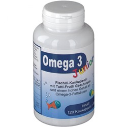 Omega (Омега) 3 Junior Fischol-Kaukapseln Омега-3 со вкусом тутти-фрутти для детей от 4-х лет, жевательные капсулы, 120 шт