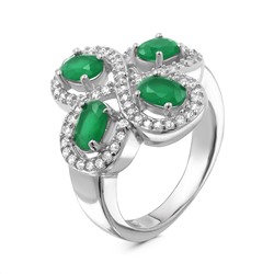 Кольцо из серебра с пл.кварцем цв.зелёный агат и фианитами родированное