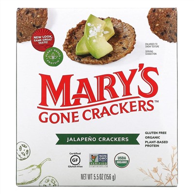 Mary's Gone Crackers, крекеры со вкусом халапеньо,156 г (5,5 унции)