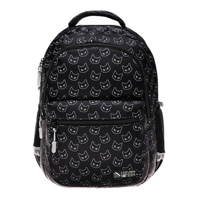 Рюкзак школьный, с эргономичной спинкой, 39х27х16, Seventeen, универсальный, чёрный