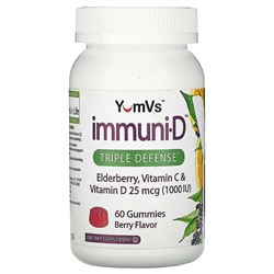 YumV's, бузина, витамины C и D, тройная защита, ягодный вкус, 25 мкг (1000 МЕ), 60 жевательных мармеладок