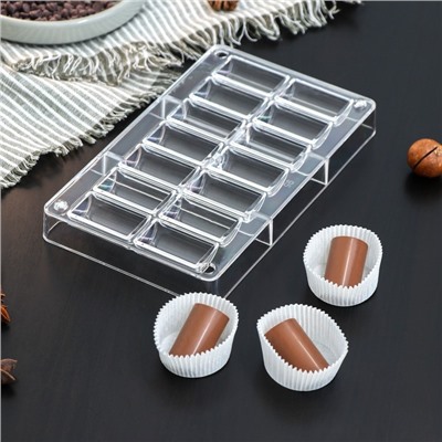 Форма для конфет и шоколадат «Батончик», 14 ячеек, 20×12×2,5 см, ячейка 4×2,2×1,5 см