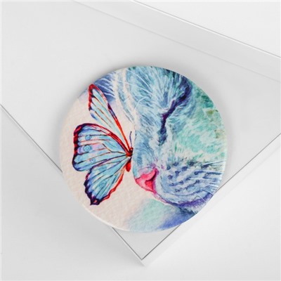Игольница магнитная «Бабочка и кошка», d = 5,5 см, цвет голубой