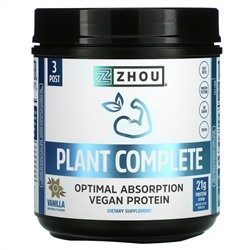 Zhou Nutrition, Plant Complete, веганский протеин для оптимального усвоения, ваниль, 500,8 г (17,7 унции)