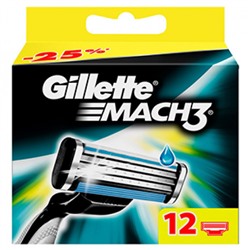 Кассеты для бритья Gillette Mach 3 (Джиллетт Мак 3), 12 шт