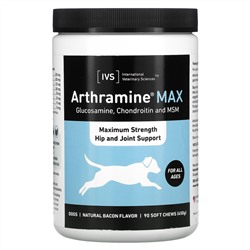 International Veterinary Sciences, Arthramine Max, максимальная сила поддержки бедер и суставов, для собак, бекон, 90 жевательных таблеток