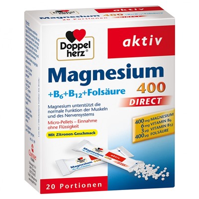 Doppelherz (Доппельхерц) aktiv Magnesium + B6 + B12 DIRECT 20 шт