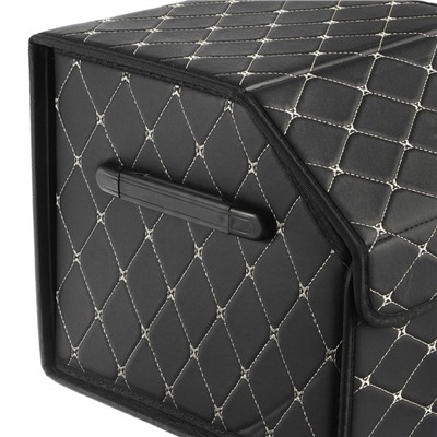 Органайзер кофр в багажник, C2R HT087, 48×30×30 см, экокожа, черный, бежевая строчка