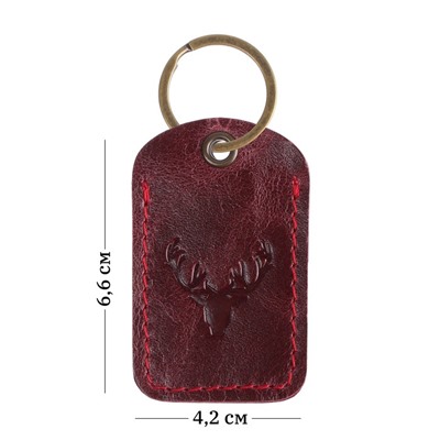 Брелок кожаный для ключа, метка, прямоугольный, натуральная кожа, бордовый, олень