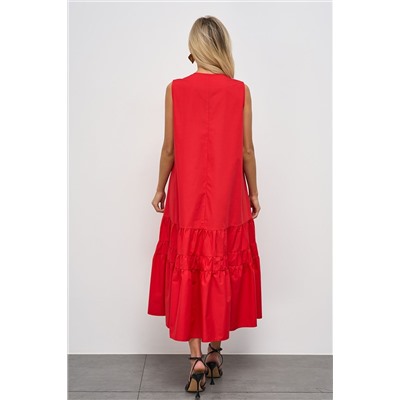 Платье длинное красное с поясом