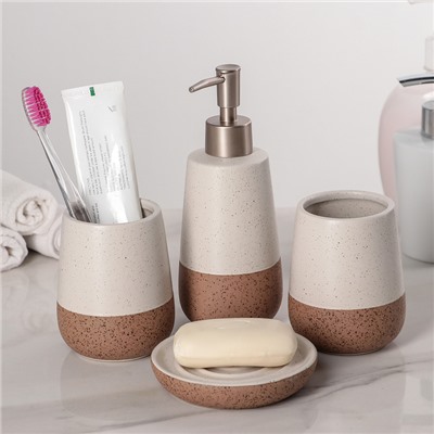 Набор аксессуаров для ванной комнаты «Минимал», 4 предмета (дозатор, мыльница, 2 стакана), цвет бежевый