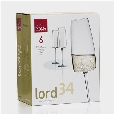 Набор бокалов для шампанского Lord, 340 мл, хрустальное стекло, 6 шт