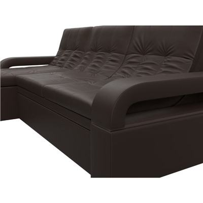 Угловой диван «Лига 035», левый угол, механизм дельфин, ППУ, экокожа, цвет коричневый