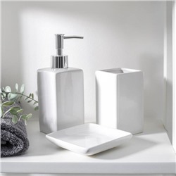 Набор аксессуаров для ванной комнаты «Лодж», 3 предмета (мыльница, дозатор для мыла 350 мл, стакан), цвет белый