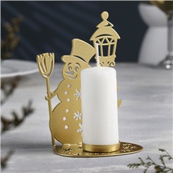 Подсвечник "Снеговик" металл на одну свечу, 7,5х10,7х15 см, золотой