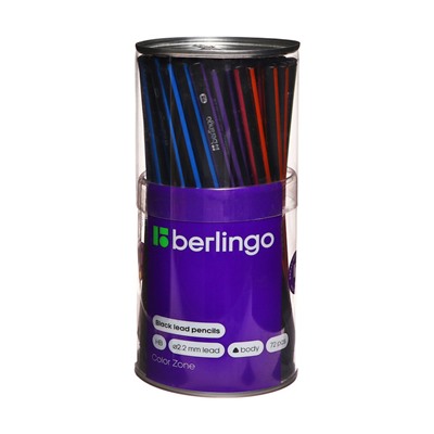 Карандаш чёрнографитный Berlingo "Color Zone", трёхгранный, чёрное дерево, заточенный, ассорти