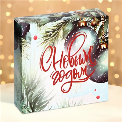 Коробка под 4 конфеты, "Елочные игрушки", 12,6 х 12,6 х 3,8 , кондитерская упаковка