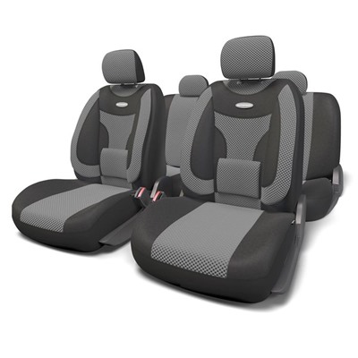 Авточехлы универcальные AUTOPROFI EXTRA COMFORT, ECO-1105 BK/D.GY (M), формованный велюр, набор из 11 предметов, цвет чёрный/тёмно-серый