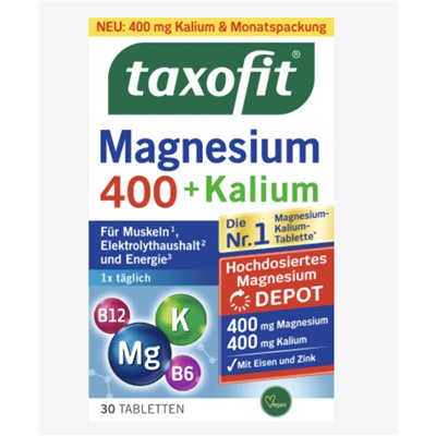 taxofit Magnesium 400 + Kalium Tabletten 30 St,  Биологически активная добавка Magnesium + Kalium, 30 штук