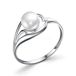 Кольцо из серебра с культивированным белым жемчугом родированное 04-701-0072