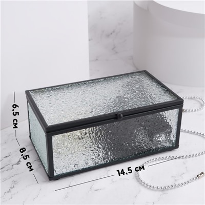 Органайзер для хранения «Wet Glass», 1 секция, с крышкой, стеклянный, с зеркальным основанием, 14,5 × 8,5 см, цвет прозрачный/чёрный