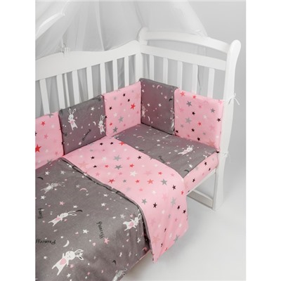 Комплект в кроватку 15 предметов (3+12 подушек-бортиков) AmaroBaby Princess, серый/розовый
