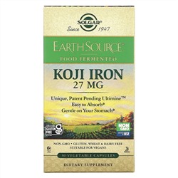 Solgar, EarthSource Food Fermented, железо коджи, 27 мг, 30 растительных капсул