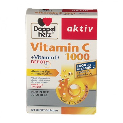 Doppelherz (Доппельхерц) aktiv Vitamin C 1000 +Vitamin D DEPOT 60 шт