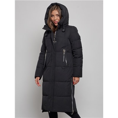 Пальто утепленное молодежное зимнее женское черного цвета 52351Ch