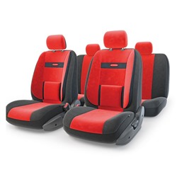 Авточехлы универcальные AUTOPROFI COMFORT, COM-1105 BK/RD (M), велюр, набор из 11 предметов, цвет чёрный/красный