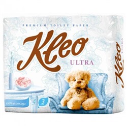 Туалетная бумага Kleo Ultra, цвет белый, 3-х слойная, 4 рулона