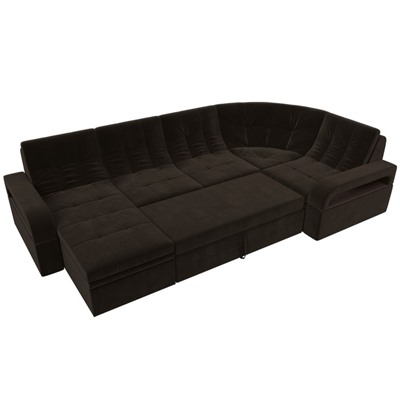 П-образный диван «Лига 035», левый угол, механизм дельфин, ППУ, микровельвет, коричневый