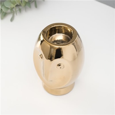 Подсвечник керамика на 1 свечу "Сова Сипуха" d=3,5 золото 9х8,5х12,5 см
