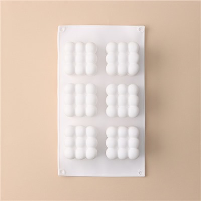 Форма для муссовых десертов и выпечки KONFINETTA «Рафаэль», силикон, 29,7×17,5×5,7 см, 6 ячеек (6,2×6,2 см), цвет белый