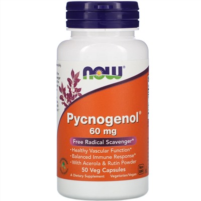 NOW Foods, Pycnogenol (пикногенол), 60 мг, 50 растительных капсул