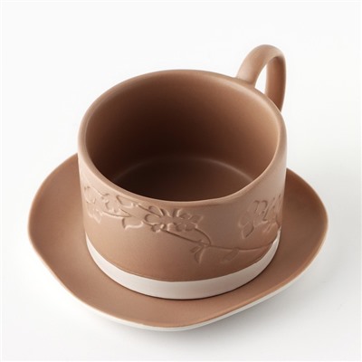 Чайная пара керамическая «Монблан», 2 предмета: кружка 220 мл, блюдце 13х13,6 см
