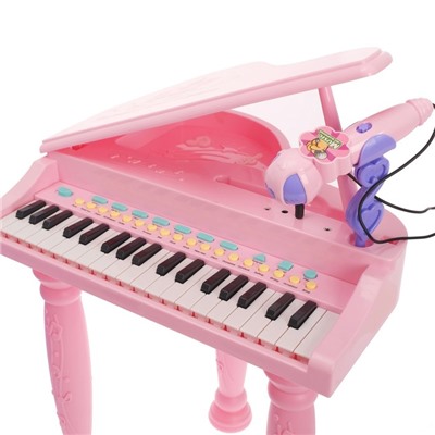 Пианино «Розовая мечта» с микрофоном и стульчиком, световые и звуковые эффекты, уценка