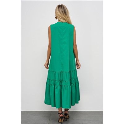 Платье длинное зелёное с поясом