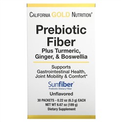 California Gold Nutrition, пребиотическая клетчатка с куркумой, имбирем и босвеллией, 30 пакетиков по 6,3 г (0,22 унции) каждый