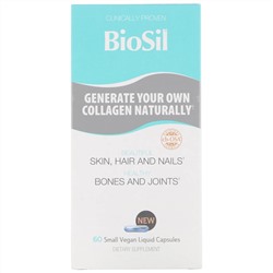 BioSil by Natural Factors, Advanced Collagen Generator, средство для стимулирования производства коллагена, 60 маленьких веганских капсул