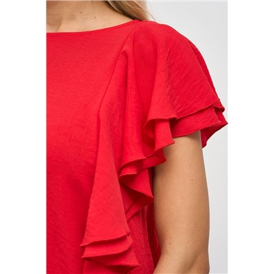 Блузка прямая красного цвета с воланами