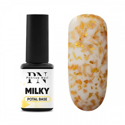 12 мл, Patrisa Nail, POTAL Milky base (каучуковая молочная база с золотой поталью)