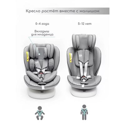 Автокресло детское AmaroBaby Champion, крепление Isofix, класс D, группа 0+/1/2/3 (0-36 кг), цвет серый