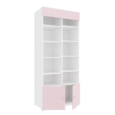 Шкаф «Алиса», комбинированный с 2-мя дверьми и карнизом, 881х465х2020 мм, белый / розовый