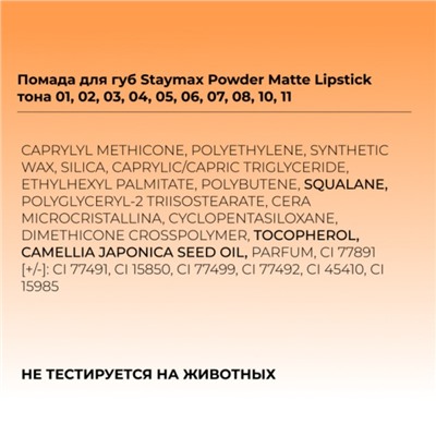 Губная помада Focallure Staymax Powder Matte Lipstick, тон 01, 3 г