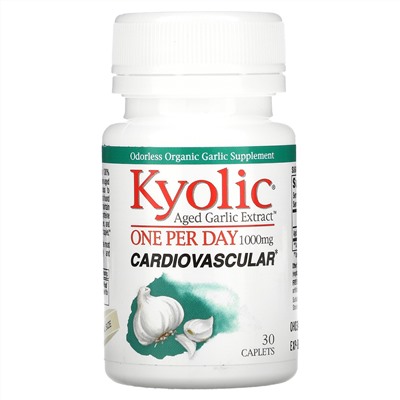 Kyolic, экстракт выдержанного чеснока, один раз в день, для сердечно-сосудистой системы, 1000 мг, 30 капсул