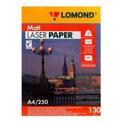 Фотобумага для лазерной печати А4, 250 листов LOMOND, 130 г/м2, двусторонняя, матовая